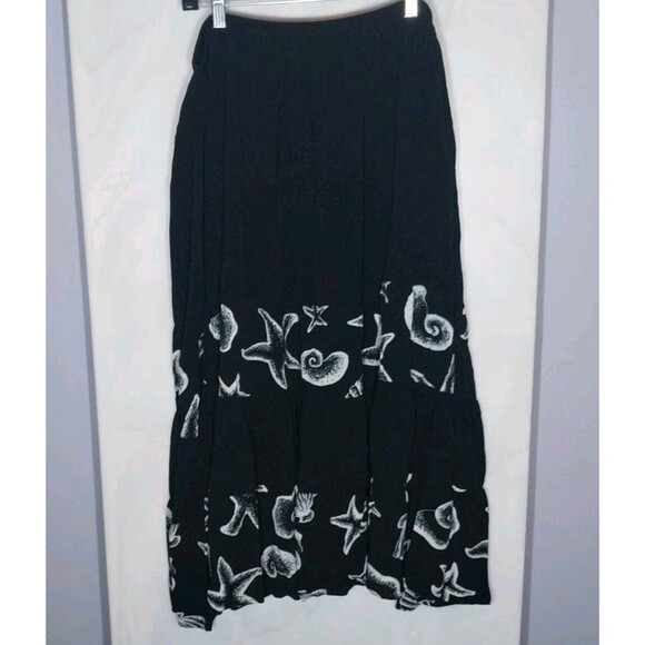 Bop Maxi Skirt Sz 1X Black Beaded Stretch Shells Nautical Whimsigoth Boho Beachy - Picture 5 of 6